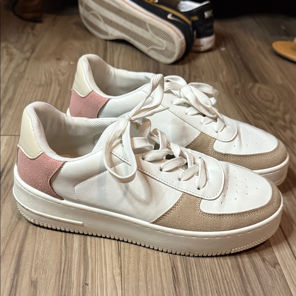 Women's White, Tan and Pink Sneakers
